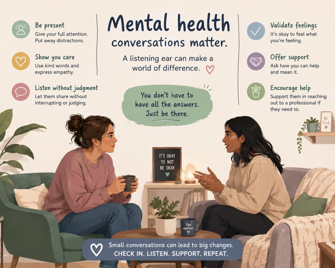 Two people having a supportive mental health conversation